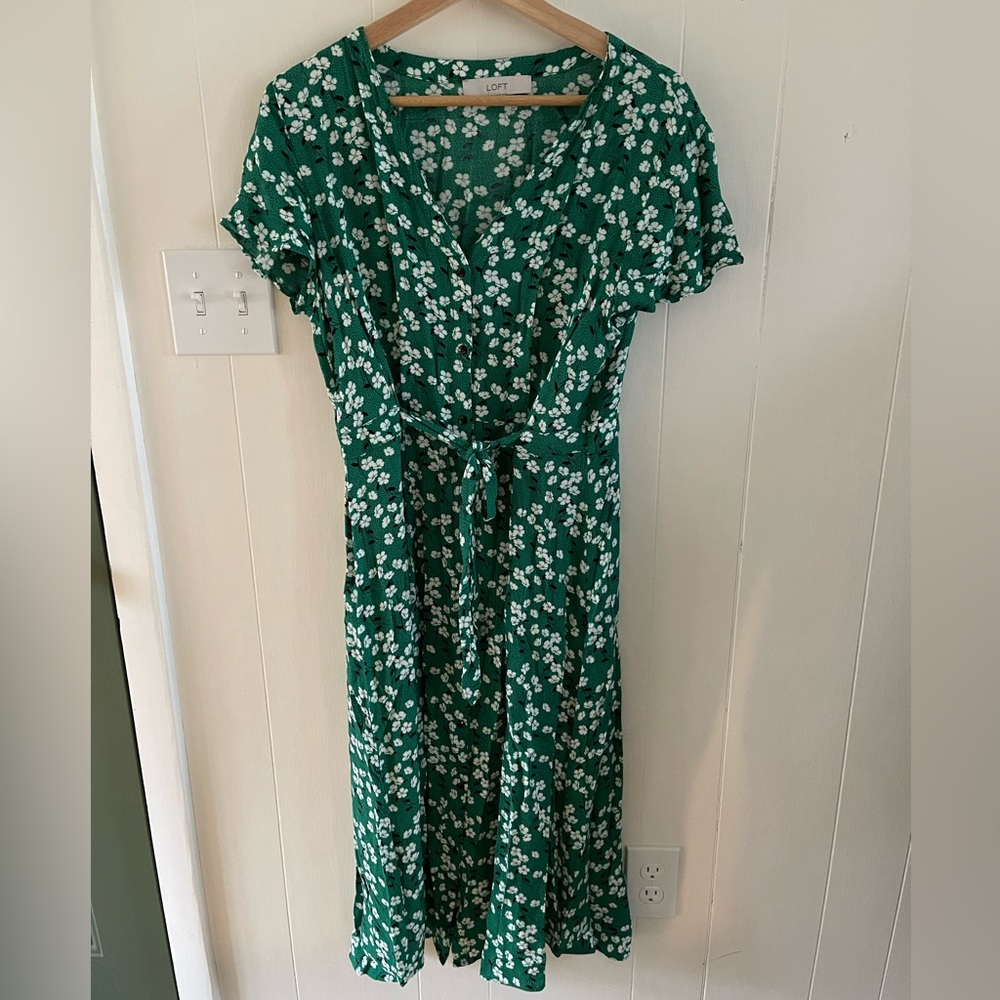 Loft Green Floral Dress